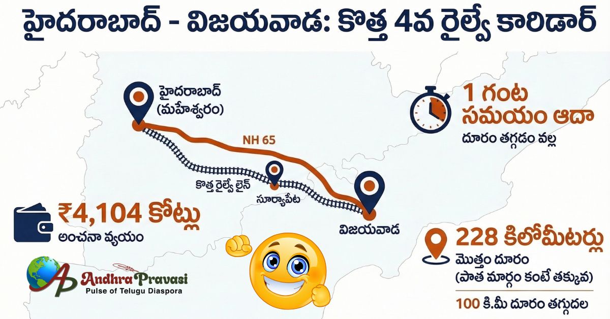 New Railway Line: ప్రయాణికులకు బిగ్ రిలీఫ్ - హైదరాబాద్ టూ విజయవాడ కేవలం 230 కి.మీ! నాలుగవ రైల్వే లైన్