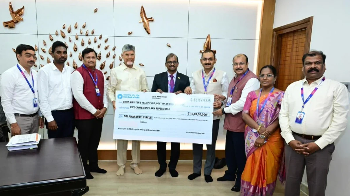 SBI Donates Rs 5.01 Crore to AP CM Relief Fund for Cyclone Victims